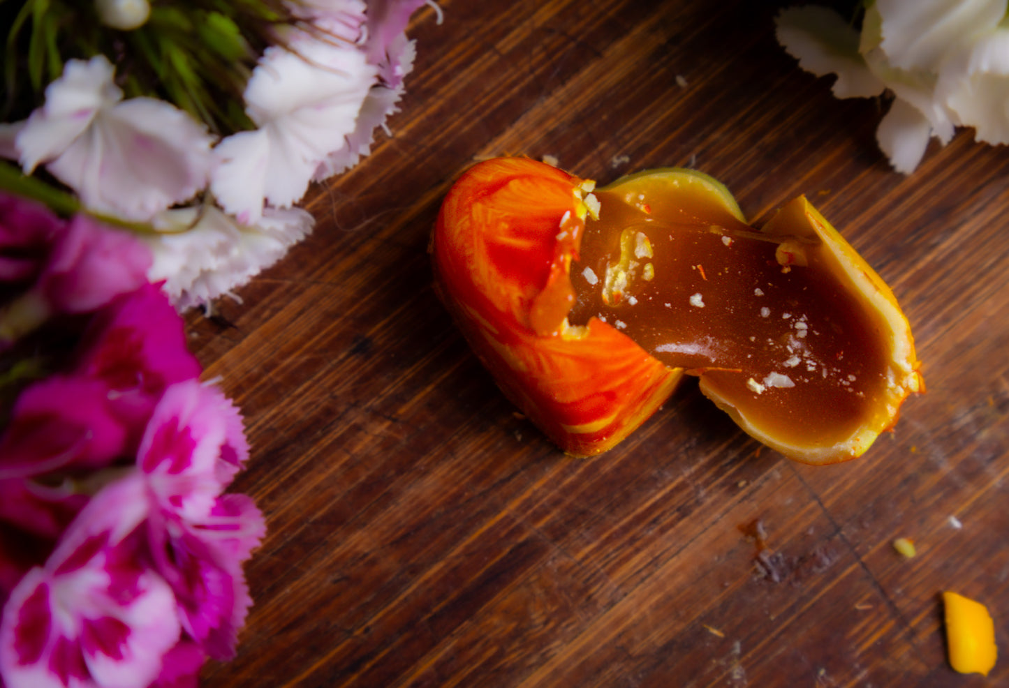 Passion Fruit & Mango Caramel in a White Chocolate Shell